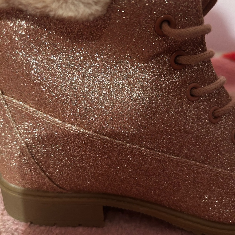 Glittery Brown Boots with Faux Fur Trim